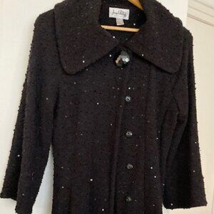 Joseph Ribkoff Black Bouclé Knit Coat with Sequin Accents – NWT